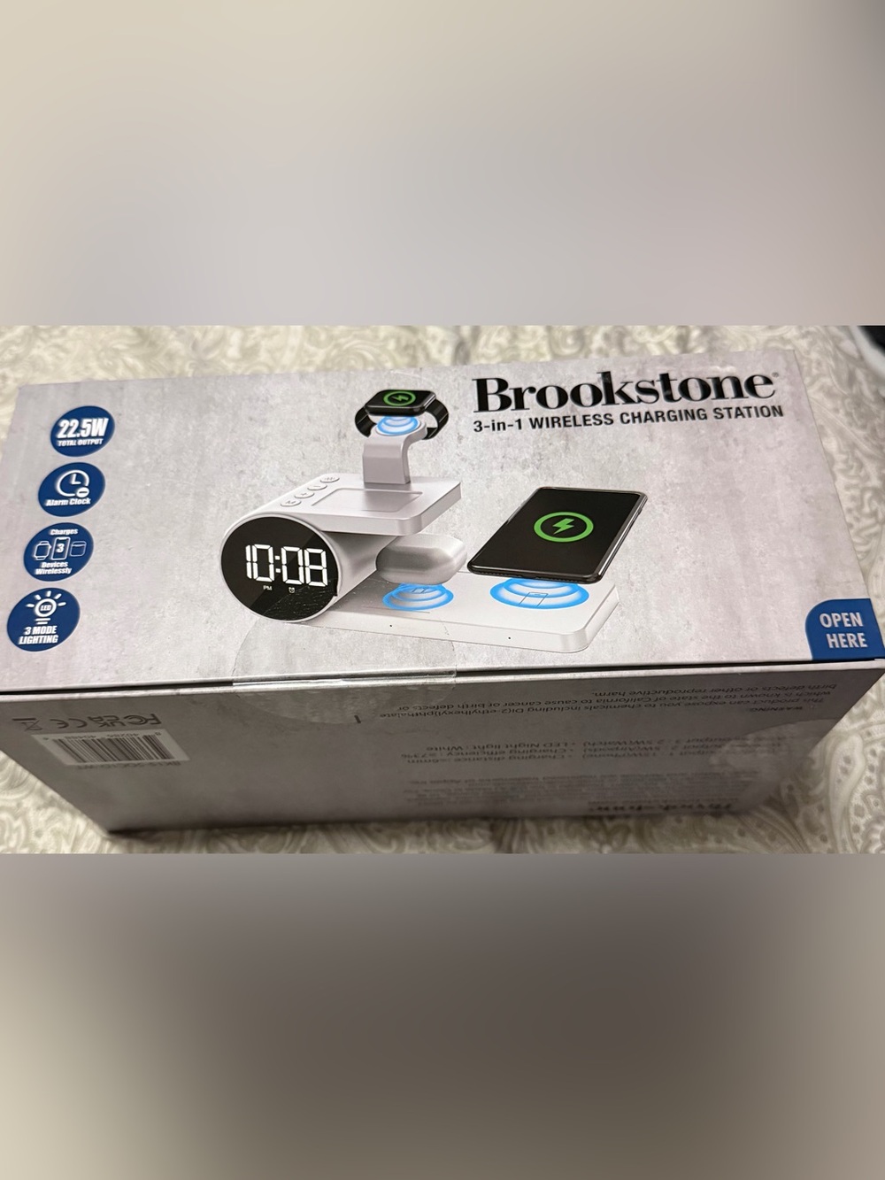 Brookstone Wireless Charging Stand with Clock - White